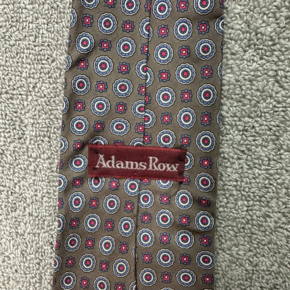 Adams Row Mens Silk Tie Medallion Geometric Brown Blue Red Made in USA RN 74086